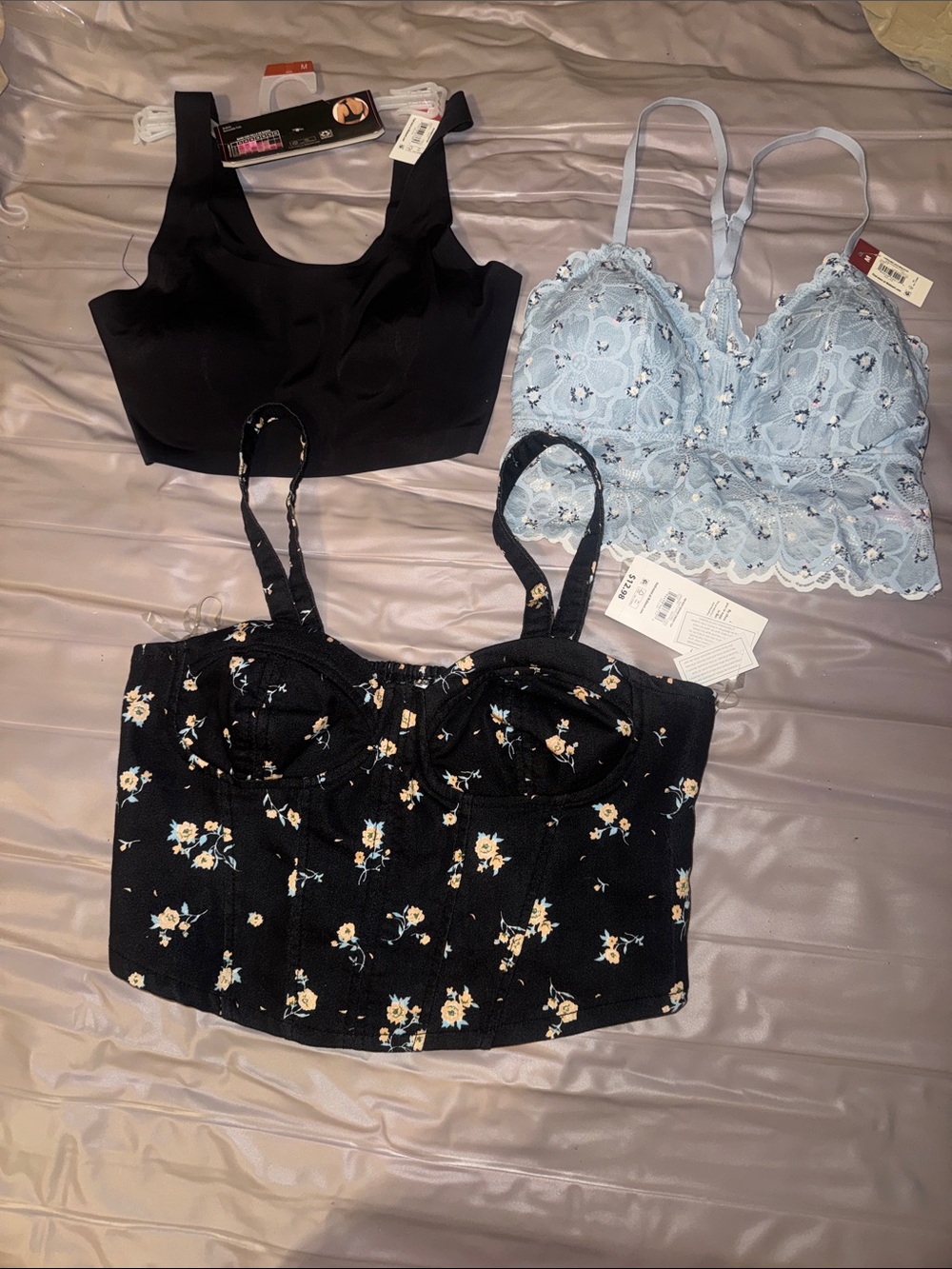 Nobo Black Floral Bustier Crop Top & Women's bralette bundle. 3 pieces Medium